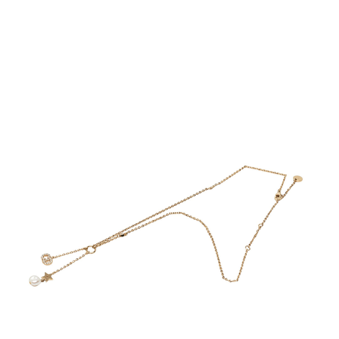 Dior plaqué Strass Orné Perles fantaisie CD Tribal Long Collier Doré