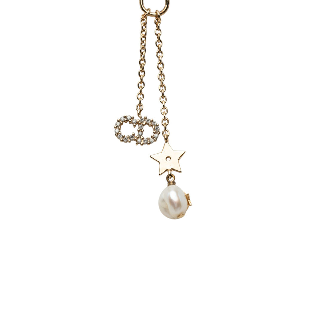 Dior plaqué Strass Orné Perles fantaisie CD Tribal Long Collier Doré