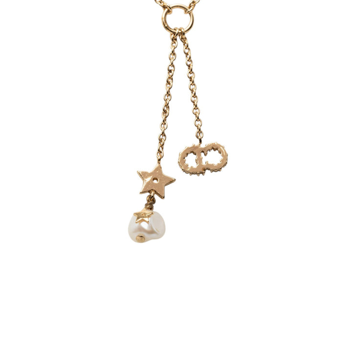 Dior plaqué Strass Orné Perles fantaisie CD Tribal Long Collier Doré