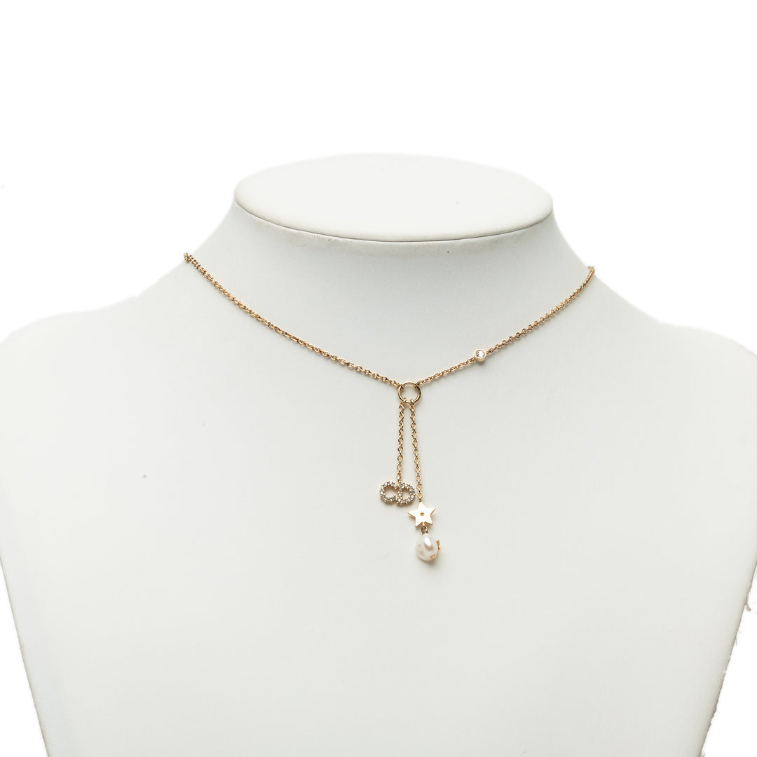 Dior plaqué Strass Orné Perles fantaisie CD Tribal Long Collier Doré