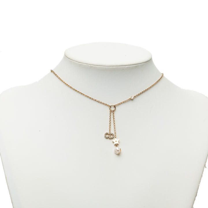 Dior plaqué Strass Orné Perles fantaisie CD Tribal Long Collier Doré