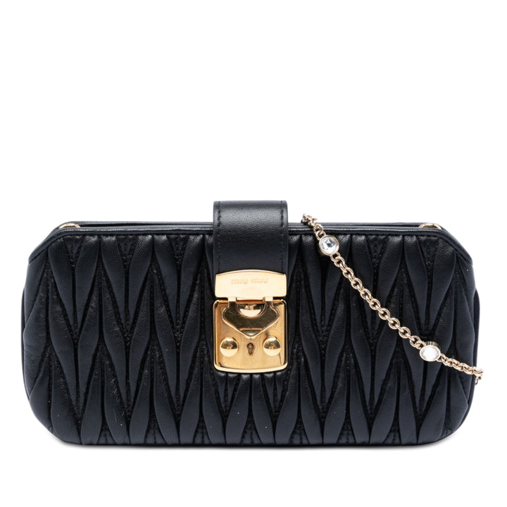 Matelasse Cristal Pochette avec chaîne nappa Noir