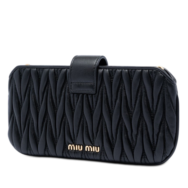Matelasse Cristal Pochette avec chaîne nappa Noir