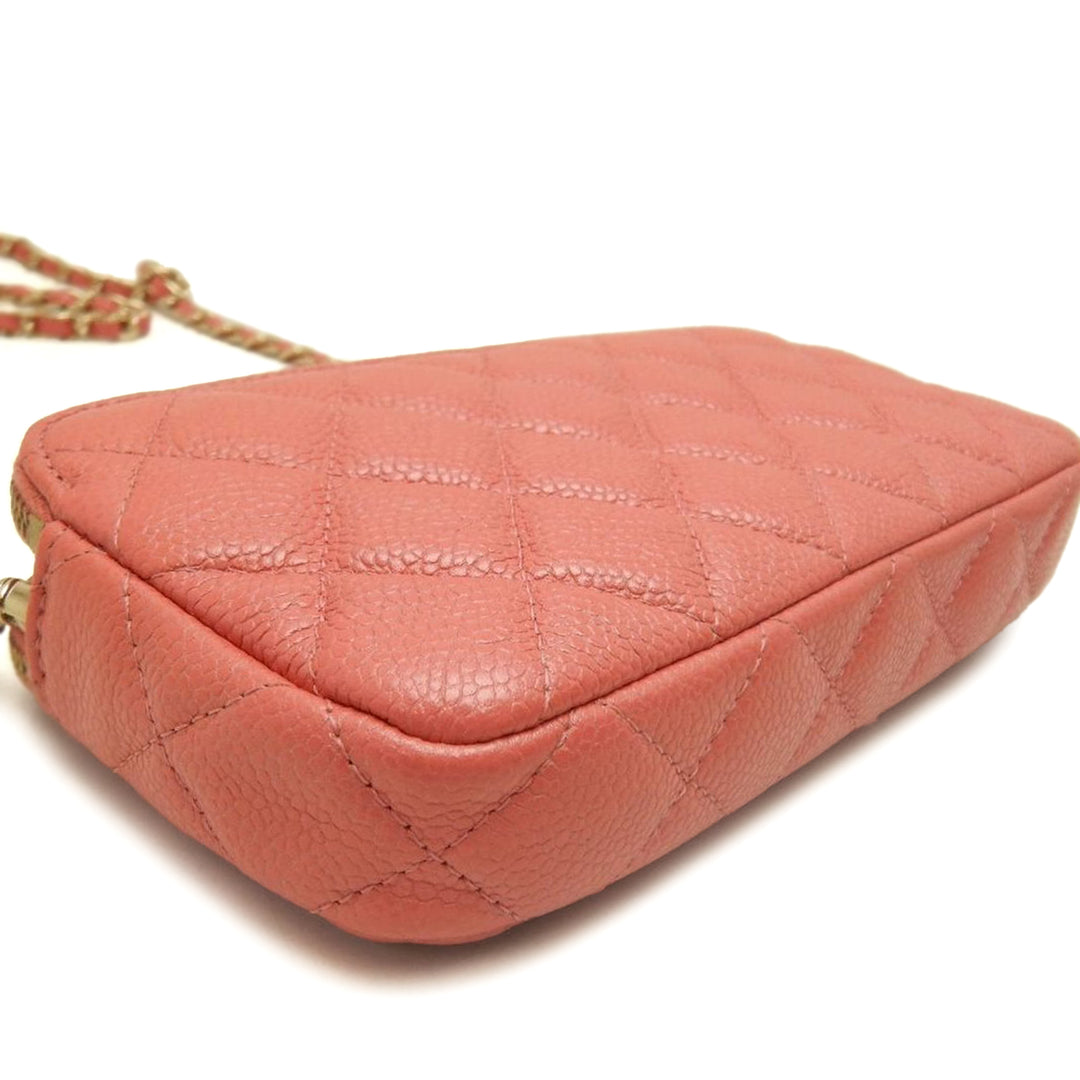 Chanel CC Matelassé Caviar Double Zip Pochette avec chaîne
