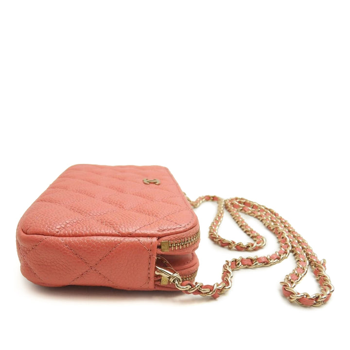 Chanel CC Matelassé Caviar Double Zip Pochette avec chaîne