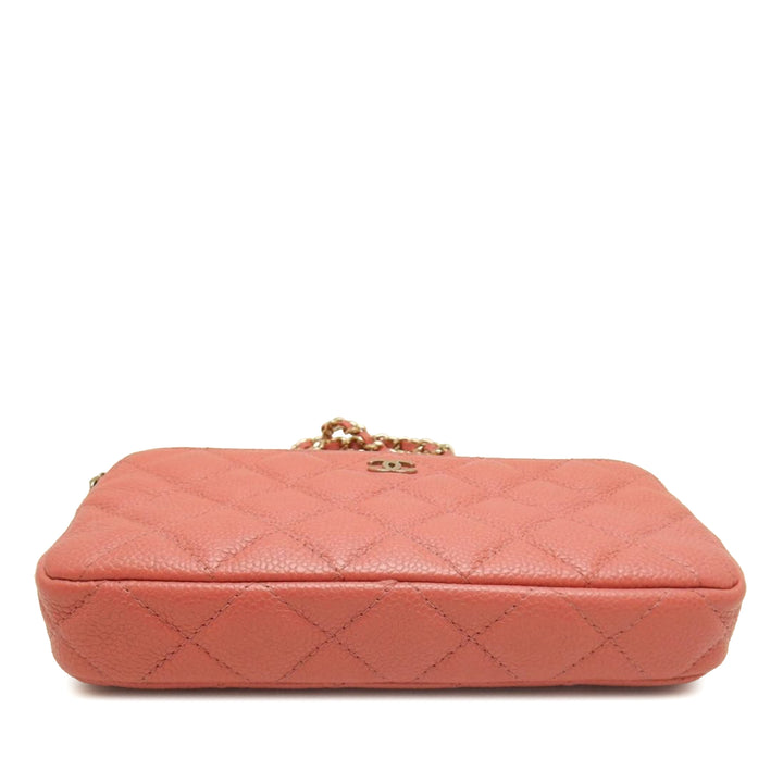Chanel CC Matelassé Caviar Double Zip Pochette avec chaîne