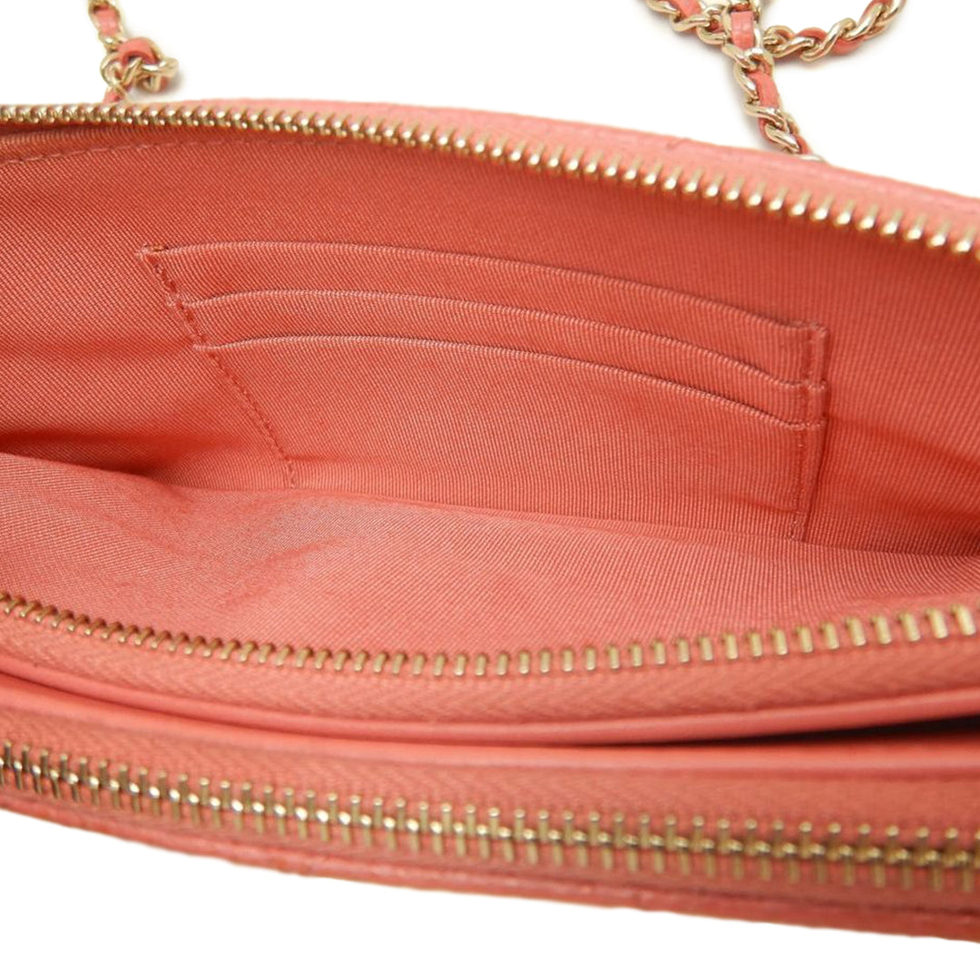 Chanel CC Matelassé Caviar Double Zip Pochette avec chaîne
