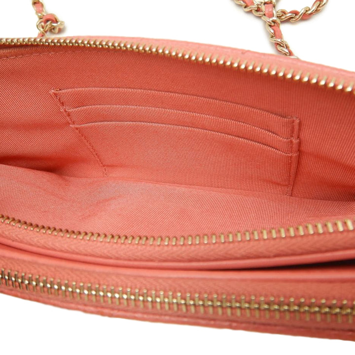 Chanel CC Matelassé Caviar Double Zip Pochette avec chaîne
