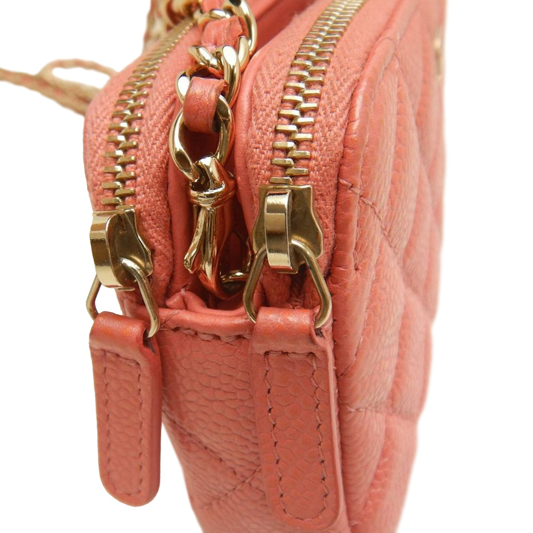 Chanel CC Matelassé Caviar Double Zip Pochette avec chaîne