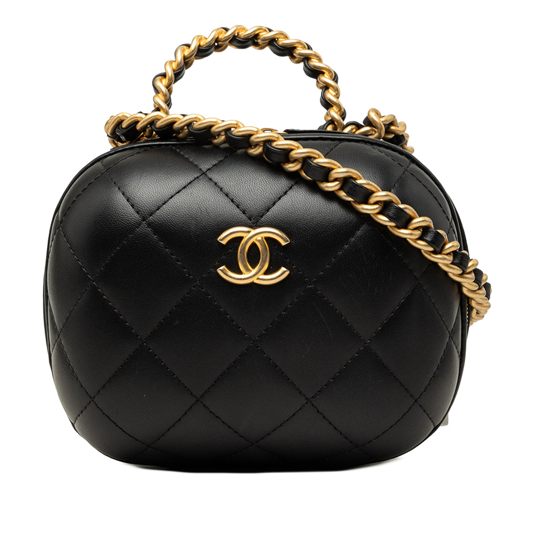Chanel Matelassé CC Bubble Vanity avec chaîne Cuir d'agneau Noir – vue principale – GABY PARIS