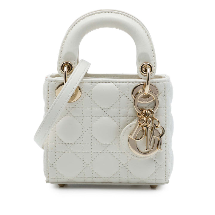Dior Lady Dior Cannage Micro Cuir d'agneau Blanc – vue principale – GABY PARIS