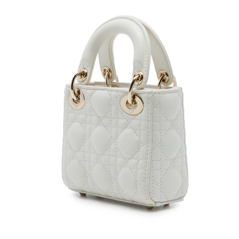 Dior Lady Dior Cannage Micro Cuir d'agneau Blanc – vue 2 – GABY PARIS