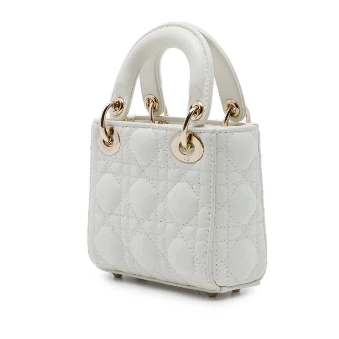 Dior Lady Dior Cannage Micro Cuir d'agneau Blanc – vue 2 – GABY PARIS