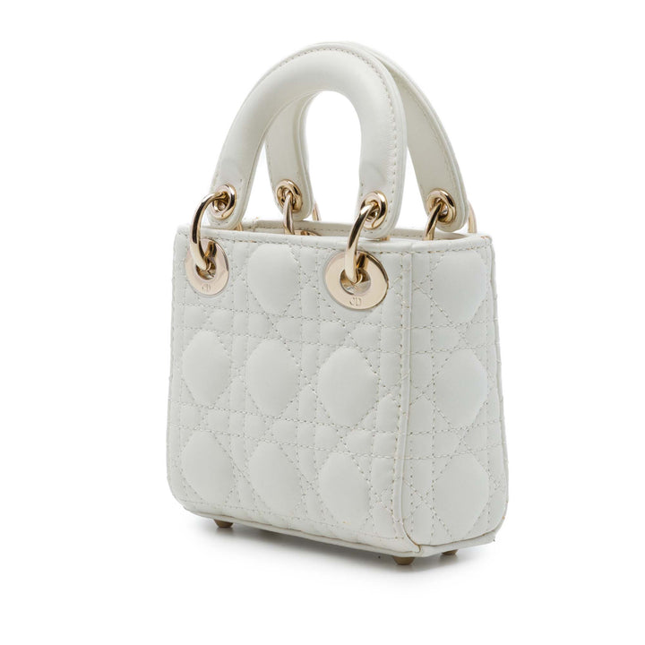 Dior Lady Dior Cannage Micro Cuir d'agneau Blanc – vue 2 – GABY PARIS