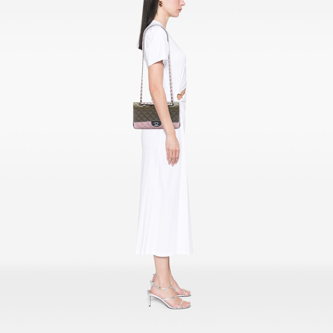 Chanel Medium Classic Tricolor Cuir d’agneau Double rabat