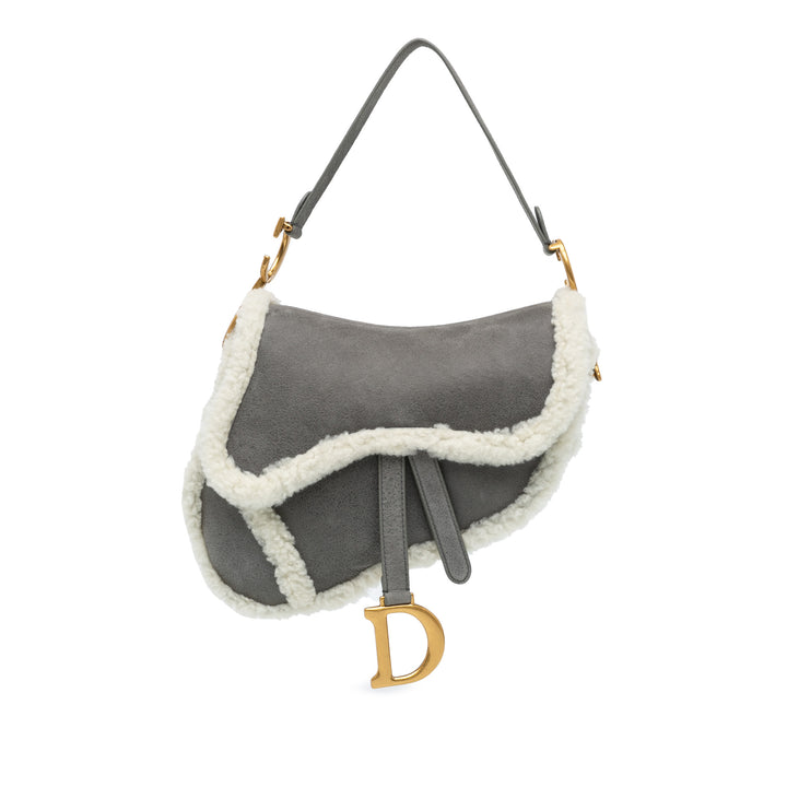 Dior Medium Shearling Suede Saddle Gray - GABY PARIS