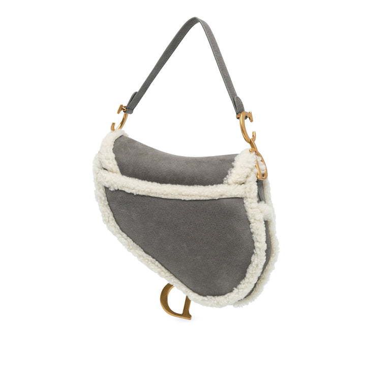 Dior Medium Shearling Suede Saddle Gray - GABY PARIS