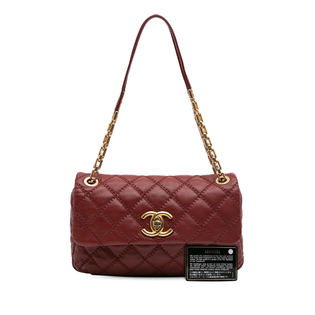 Quilted Calfskin Ultimate Stitch Retro Chain Flap Red - Gaby Paris