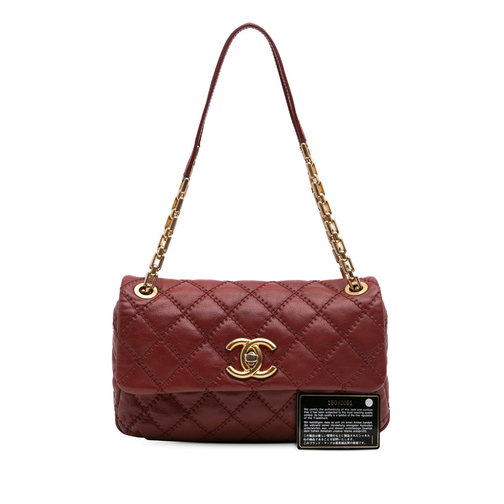 Quilted Calfskin Ultimate Stitch Retro Chain Flap Red - Gaby Paris
