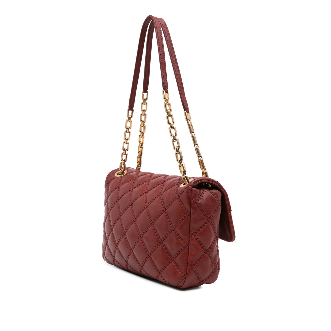 Quilted Calfskin Ultimate Stitch Retro Chain Flap Red - Gaby Paris