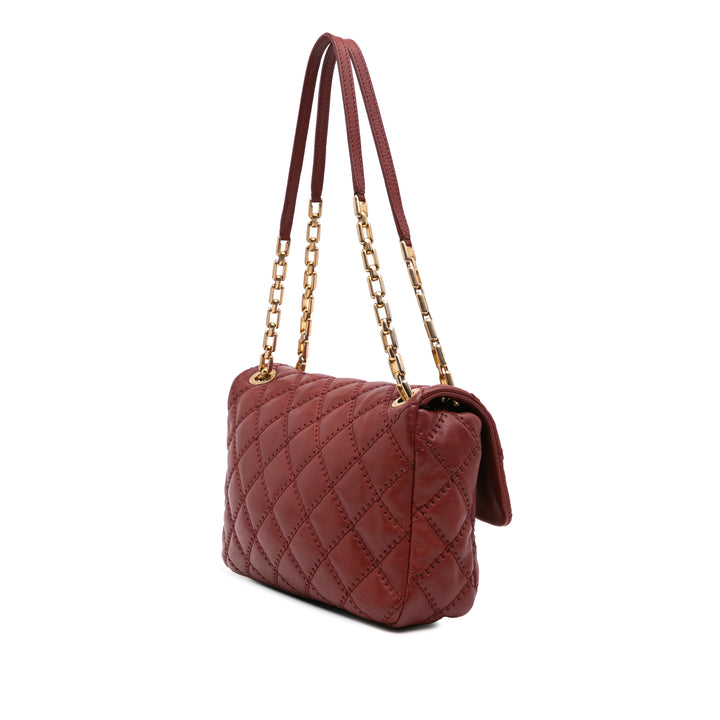 Quilted Calfskin Ultimate Stitch Retro Chain Flap Red - Gaby Paris