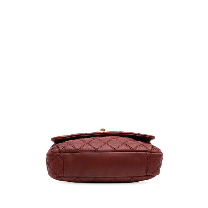 Quilted Calfskin Ultimate Stitch Retro Chain Flap Red - Gaby Paris