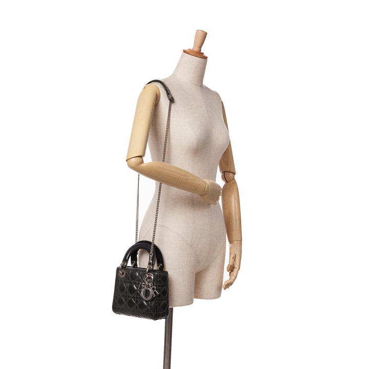 Mini Lambskin Cannage Lady Dior Black - Gaby Paris