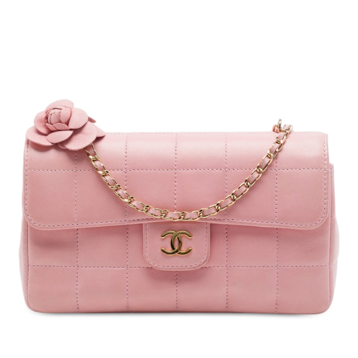 Chanel Mini CC Chocolate Bar Cuir d'agneau Camellia à rabat