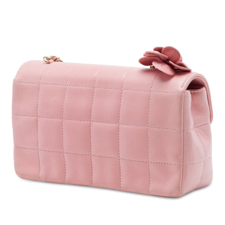 Chanel Mini CC Chocolate Bar Cuir d'agneau Camellia à rabat