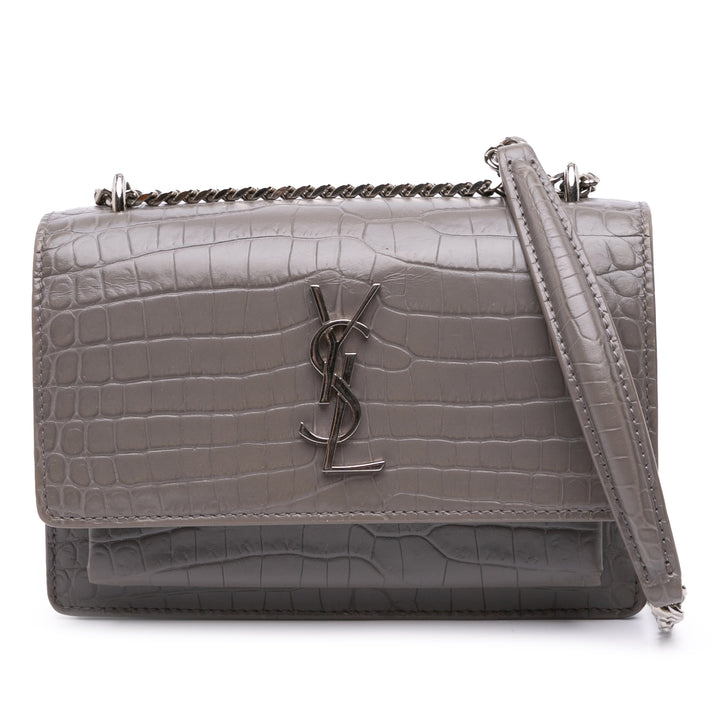 Saint Laurent Croc Embossed Leather Monogram Sunset Chain Portefeuille Gris – GABY PARIS Authentique
