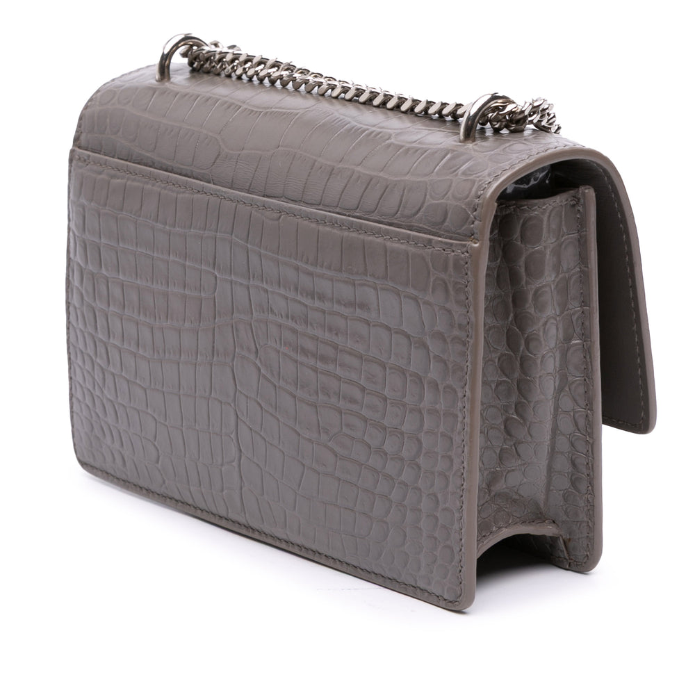 Saint Laurent Croc Embossed Leather Monogram Sunset Chain Portefeuille Gris – GABY PARIS Authentique