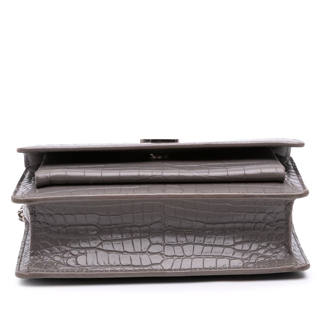 Saint Laurent Croc Embossed Leather Monogram Sunset Chain Portefeuille Gris – GABY PARIS Authentique