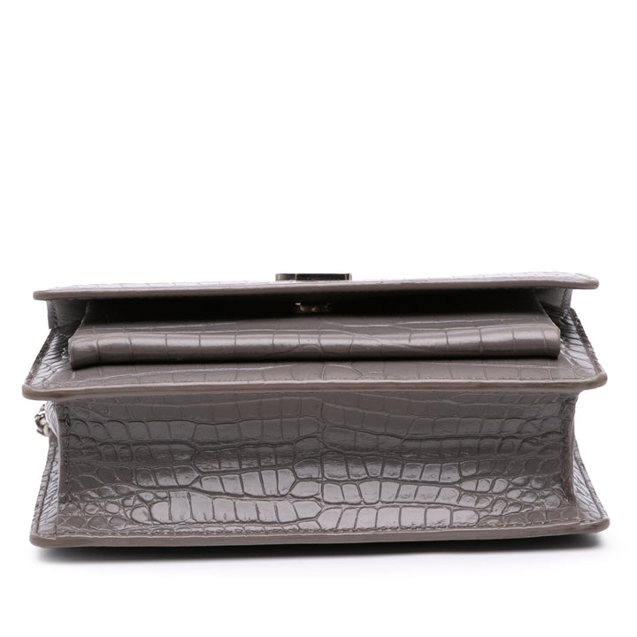 Saint Laurent Croc Embossed Leather Monogram Sunset Chain Portefeuille Gris – GABY PARIS Authentique