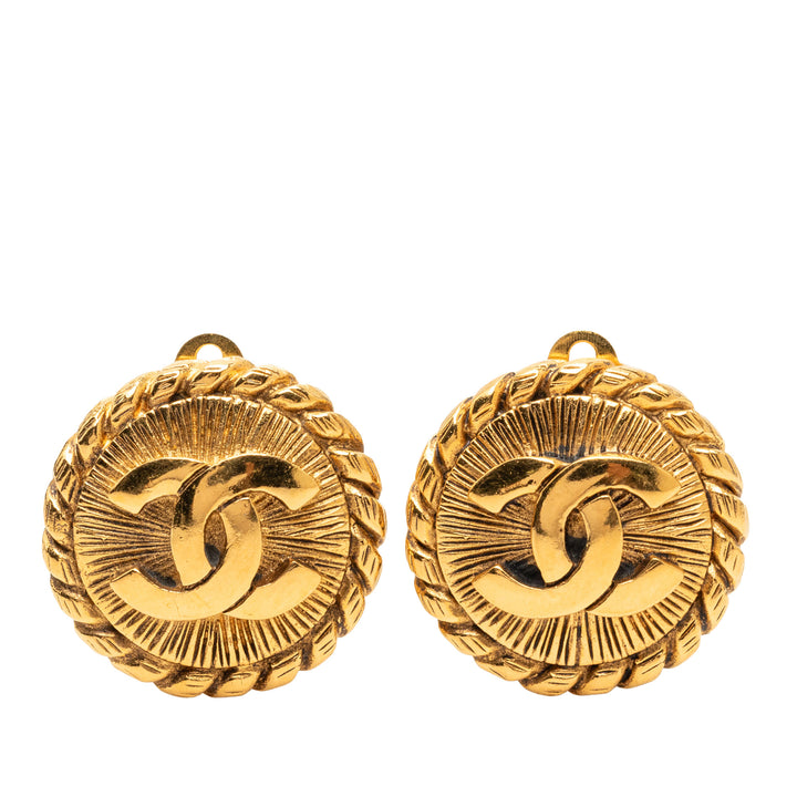 CC plaqué Rond À clip Boucles d'oreilles Doré
