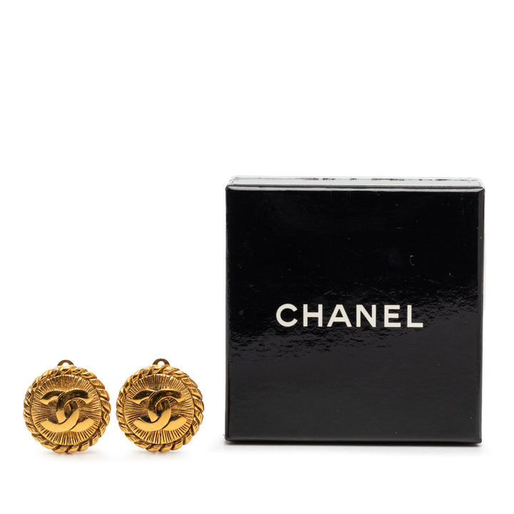 CC plaqué Rond À clip Boucles d'oreilles Doré