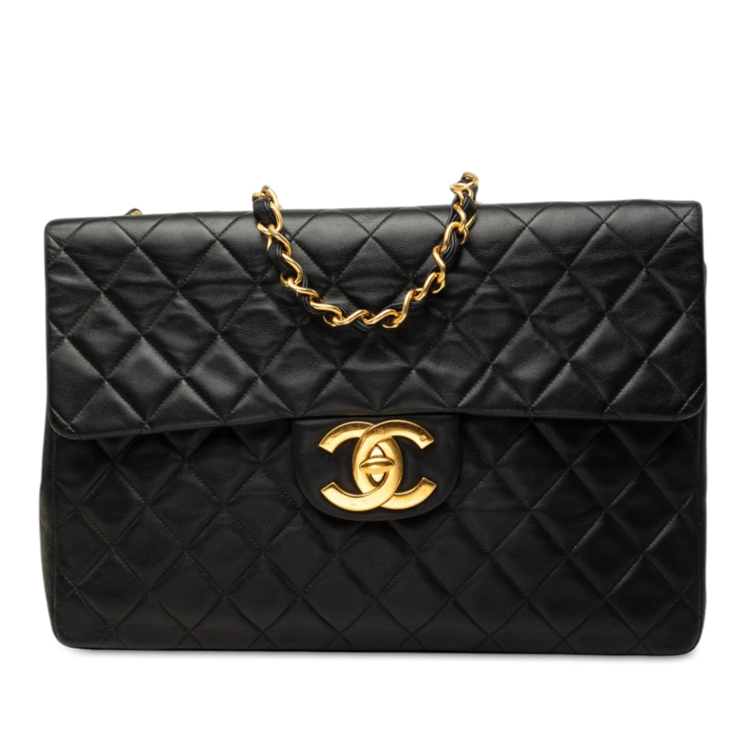 Chanel Classic Rabat simple Maxi Cuir d'agneau Noir