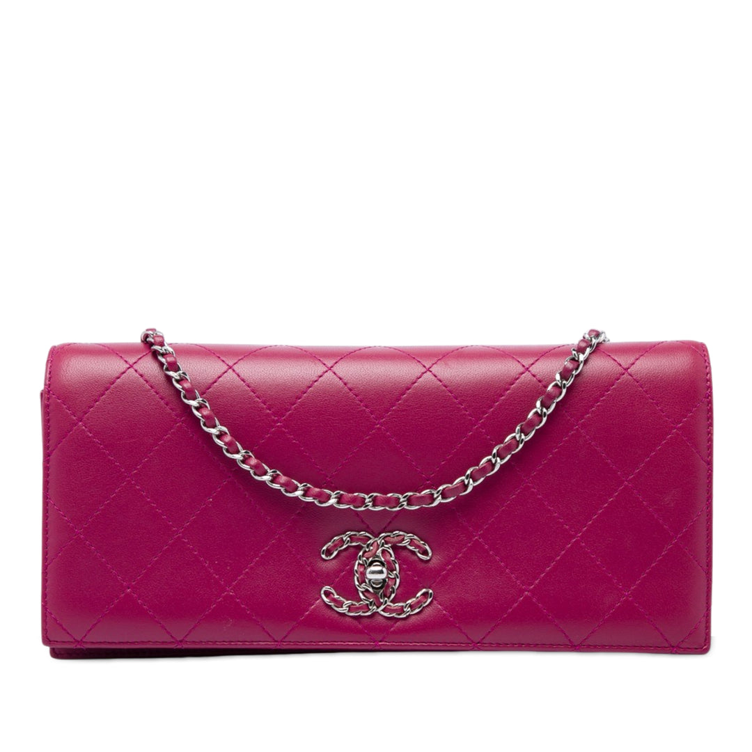 Matelassé 19 Pochette avec chaîne Cuir d'agneau Rose