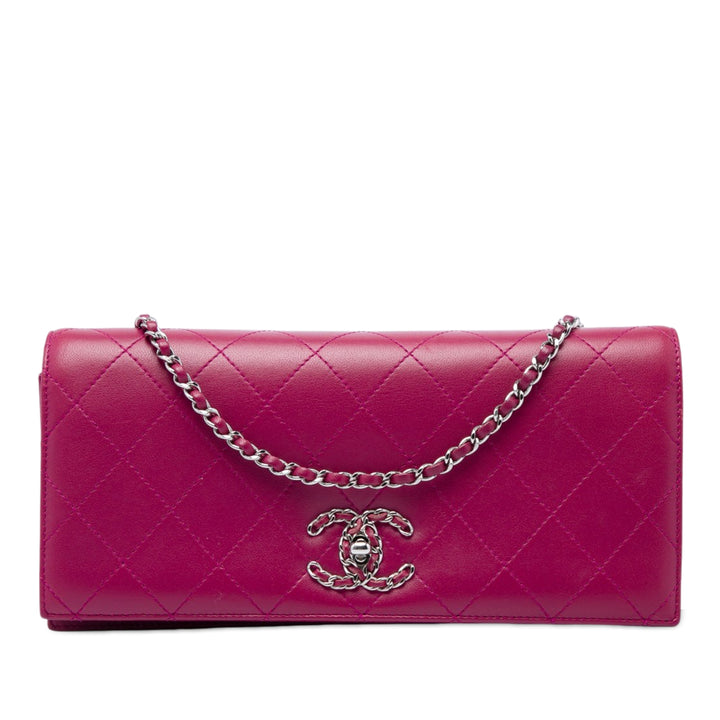 Matelassé 19 Pochette avec chaîne Cuir d'agneau Rose
