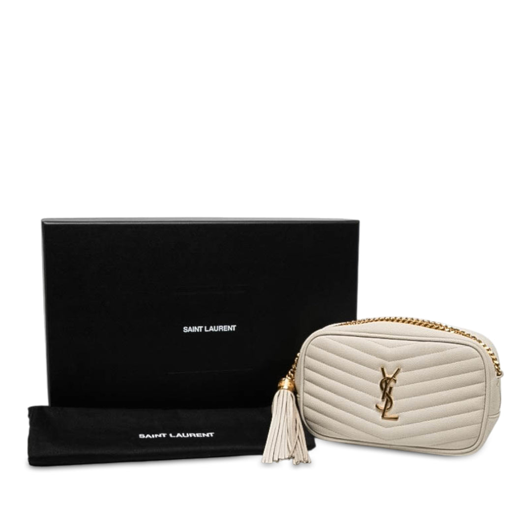 Saint Laurent Grain de Poudre Lou Pompon Sac caméra Mini Monogram Blanc – vue 10 – GABY PARIS