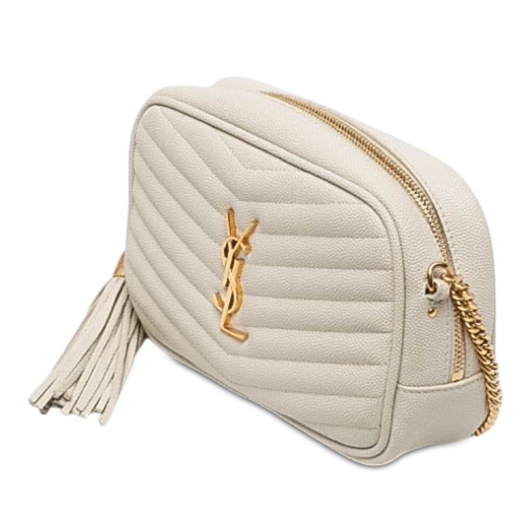 Saint Laurent Grain de Poudre Lou Pompon Sac caméra Mini Monogram Blanc – vue 2 – GABY PARIS