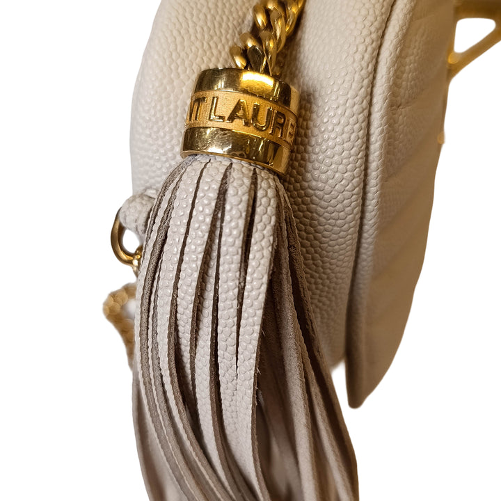 Saint Laurent Grain de Poudre Lou Pompon Sac caméra Mini Monogram Blanc – vue 6 – GABY PARIS