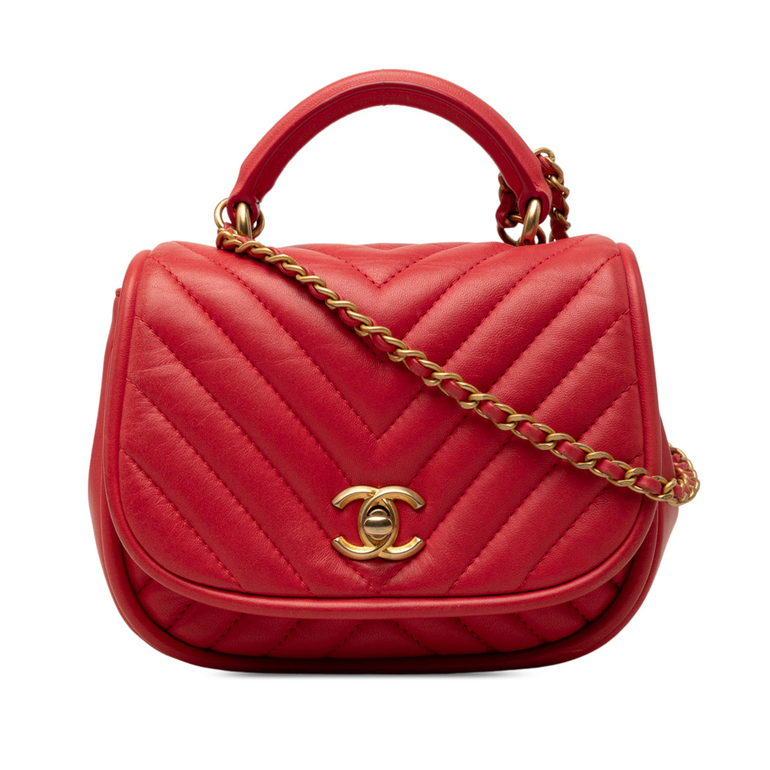 Chanel Mini CC Chevron Cuir d’agneau Reversed Rond à rabat