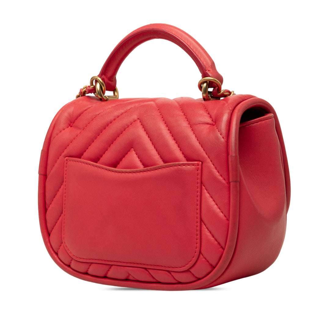 Chanel Mini CC Chevron Cuir d’agneau Reversed Rond à rabat