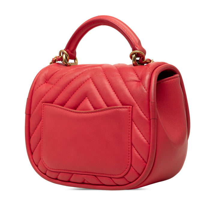 Chanel Mini CC Chevron Cuir d’agneau Reversed Rond à rabat