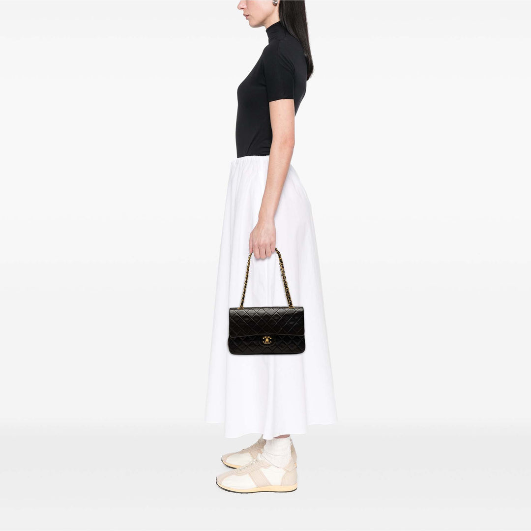 Classic Double rabat Moyen Cuir d'agneau Noir
