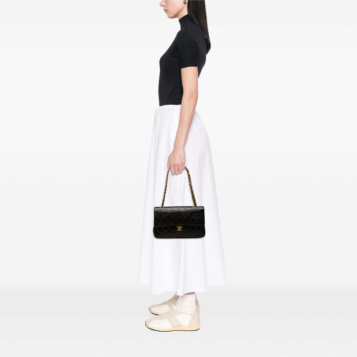 Classic Double rabat Moyen Cuir d'agneau Noir