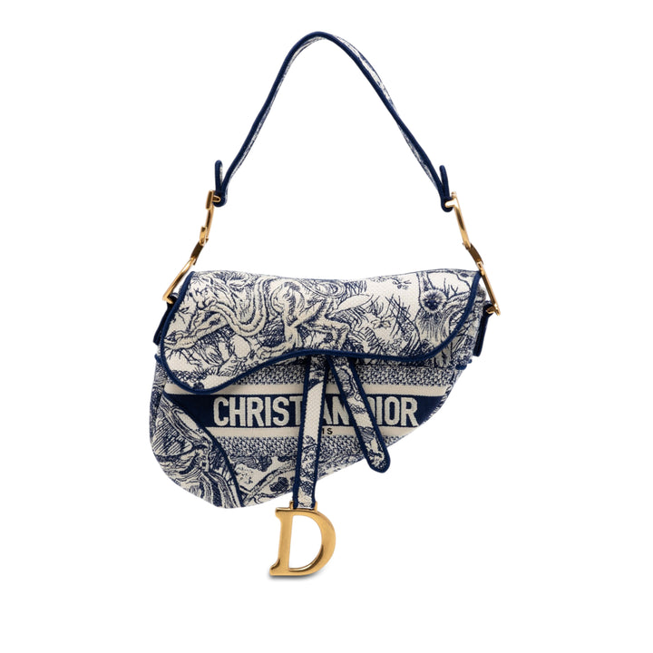 Dior brodé Toile Toile de Jouy Saddle Sac