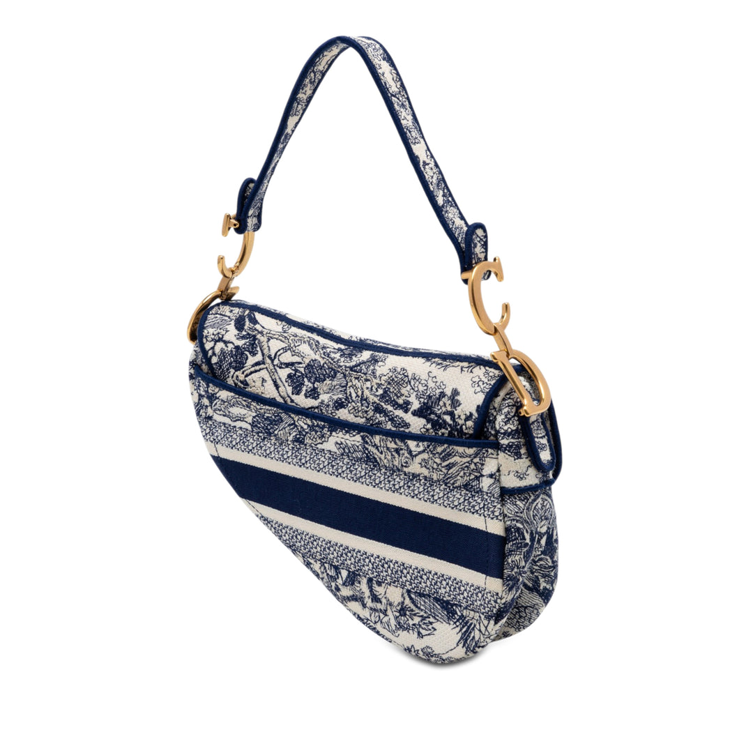 Dior brodé Toile Toile de Jouy Saddle Sac