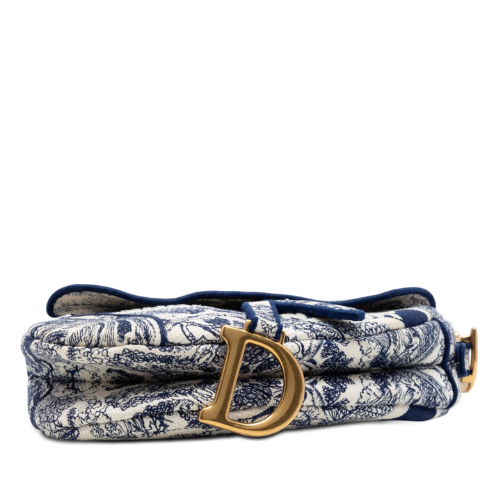 Dior brodé Toile Toile de Jouy Saddle Sac