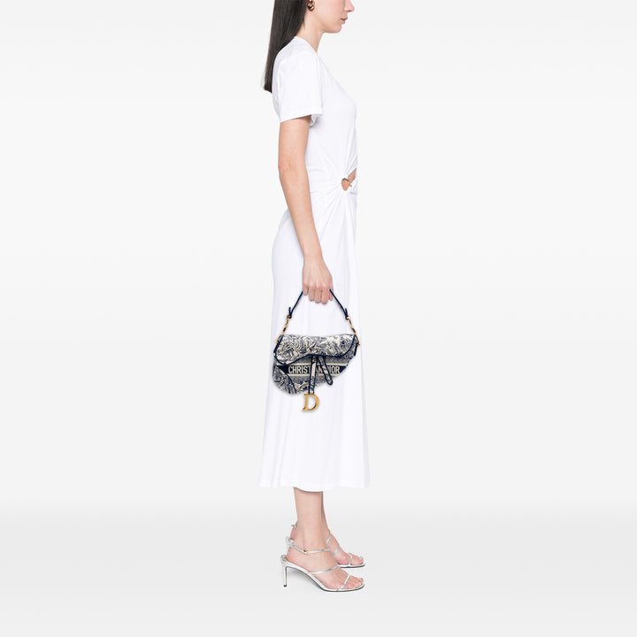 Dior brodé Toile Toile de Jouy Saddle Sac